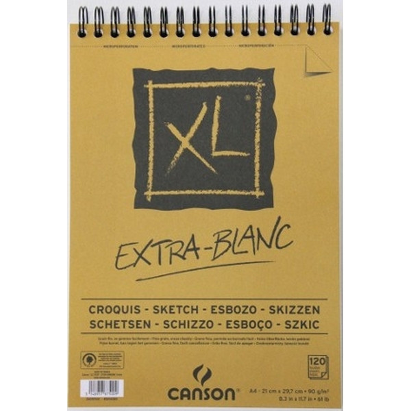 Альбом CANSON XL Extra-Blank для пастели и угля. Экстра белая, 21х29.7см, 90г/м2, 120л, спираль по короткой стороне (CANSON 200787500)