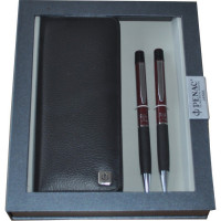 Набор ручка шариковая автоматическая + карандаш механический Penac Fifth Avenue бордовый корпус, кожаный футляр (PENAC FA09-ET30)