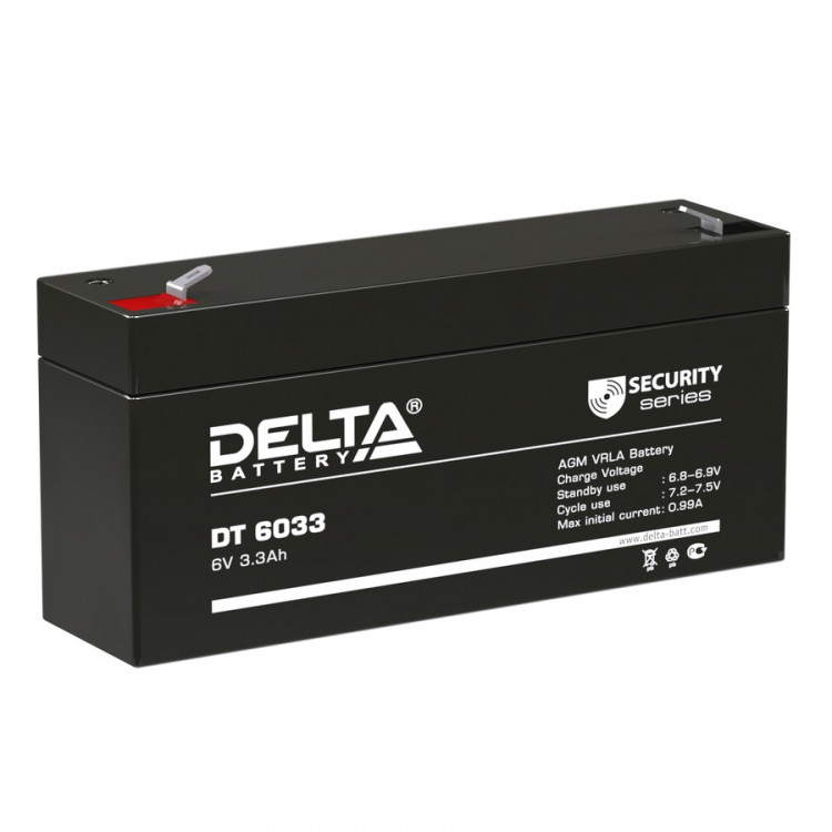Energon Delta DT 6033 Аккумуляторная батарея DELTA DT 6033 (6В / 3,3Ач, Тип: AGM, Клемма: F1, ДхШхВ: 134х34х61мм (Полная высота: 66мм), срок службы: 5 лет, Гарантия: 1г, вес: 0,65кг)