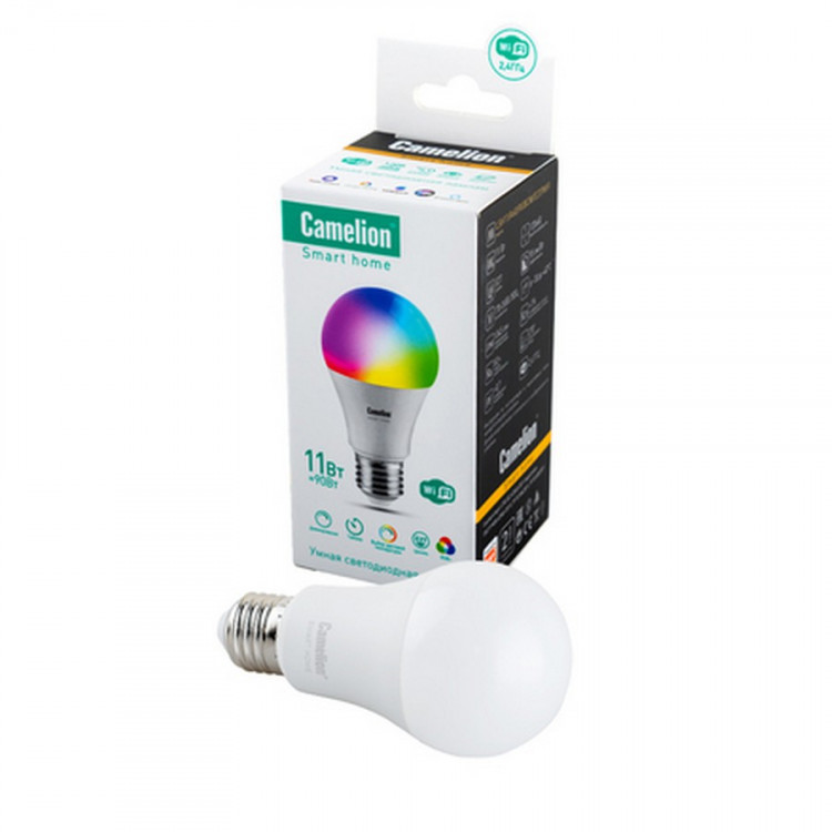 Лампа светодиодная Camelion Smart Home LSH11/A60/RGBCW/Е27/WIFI диммируемая 11Вт Е27 RGB BL1