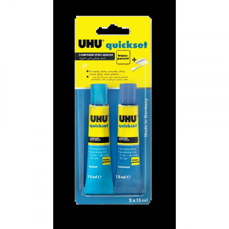Клей эпоксидный UHU Quickset (Plus 5 min/Plus Schnellfest), двухкомпонентный, быстросхватывающийся, прозрачный, 30 мл. (UHU 40608/40381/45700)