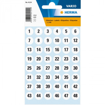 HERMA 4124 НАКЛЕЙКИ VARIO Цифры в кружках 12 мм. НАКЛЕЙКИ VARIO цифры в кружках 12 мм. изготовленны из экологичных материалов с сочными не токсичными красками и высоким качеством печати.