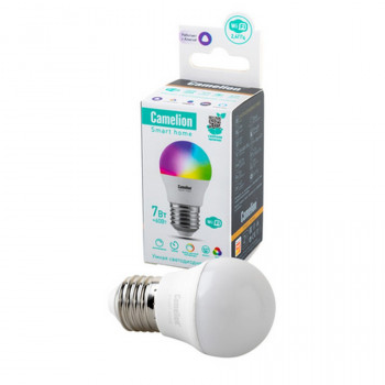 Лампа светодиодная Camelion Smart Home LSH7/G45/RGBCW/Е27/WIFI диммируемая 7Вт Е27 RGB BL1 Тип: G/RGB/F/D-7/60/205-265/45-E27Цена: за 1 шт.