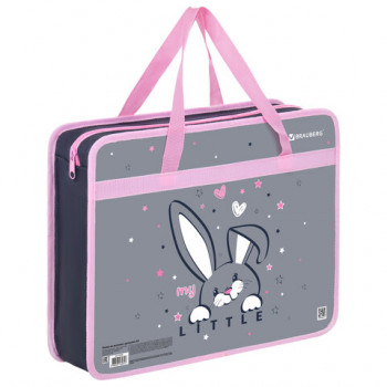 Папка на молнии с ручками BRAUBERG А4, 1 отделение, пластик, 80 мм, &quot;Curious bunny&quot;, 272164 