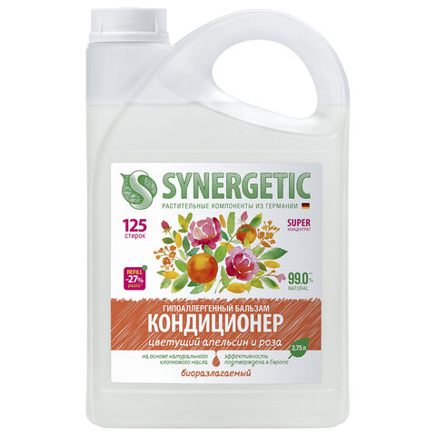 Кондиционер-бальзам для белья 3,75 л SYNERGETIC "Цветущий апельсин и роза", концентрат, 110375