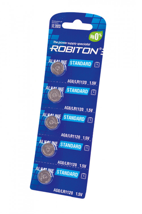 Батарейка ROBITON STANDARD R-AG8-0-BL5 (0% Hg) AG8 LR1120 391 191 LR55 BL5