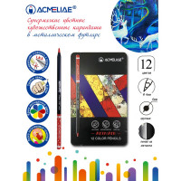 Набор цветных карандашей ACMELIAE Blackwood Artmate 12цв. в металлическом футляре, супермягкие, утолщенный грифель 4мм (ACMELIAE 43567)