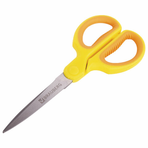 Ножницы BRAUBERG "Original", 155 мм, оранжево-желтые, ребристые резиновые вставки, 236450