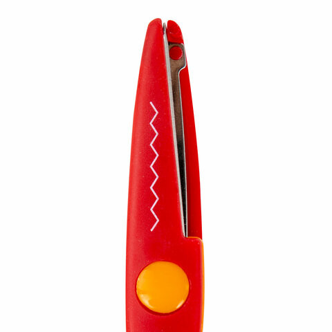 Ножницы ОСТРОВ СОКРОВИЩ, 135 мм, фигурное лезвие "зубцы", красно-оранжевые, в упаковке с подвесом, 236779