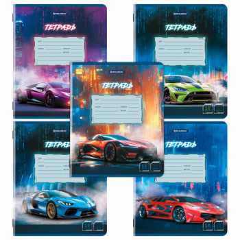 Тетрадь 18 л. BRAUBERG, клетка, обложка картон, SPORT CARS, 107298 