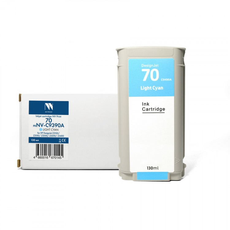 NV Print NVP-C9390A Струйный картридж 70 (NV-C9390A) Light Cyan для HP DesignJet Z2100 / Z3100 / Z3200 / Z5200 / Z5400 (130 мл) совместимый