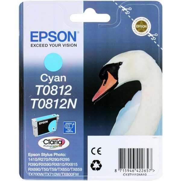 Epson C13T11124A10 Картридж голубой T0812 Epson Stylus Photo R270/R290/R390/RX590/RX610/RX690/1410 (большой ёмкости)