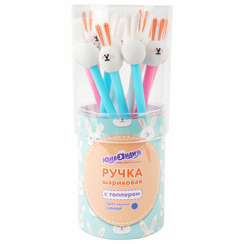 Ручка с топпером шариковая ЮНЛАНДИЯ "Ушастый зайка", корпус ассорти, СИНЯЯ, пишущий узел 0,7 мм, 143782 Ручка с топпером шариковая ЮНЛАНДИЯ "Ушастый зайка", корпус ассорти, СИНЯЯ, пишущий узел 0,7 мм, 143782