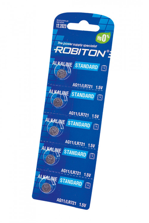 Батарейка ROBITON STANDARD R-AG11-0-BL5 (0% Hg) AG11 LR721 361 LR58 BL5