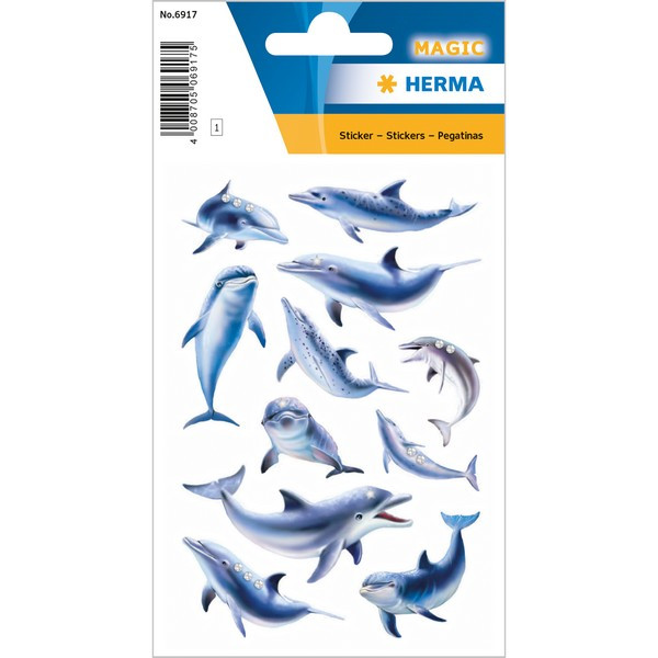 HERMA 6917 НАКЛЕЙКИ MAGIC голубой дельфин - с декоративной вставкой из пластиковой стразы