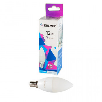 Лампа светодиодная КОСМОС LED12wCNE1465 12Вт E14 6500K BL1 Тип: C/6.5K/F-12/110/174-265/37-E14Цена: за 1 шт.