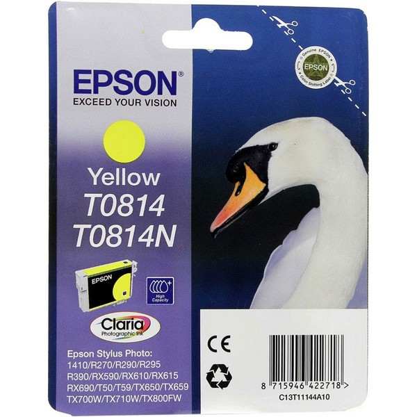 Epson C13T11144A10 Картридж желтый T0814 Epson Stylus Photo R270/R290/R390/RX590/RX610/RX690/1410 (большой ёмкости)