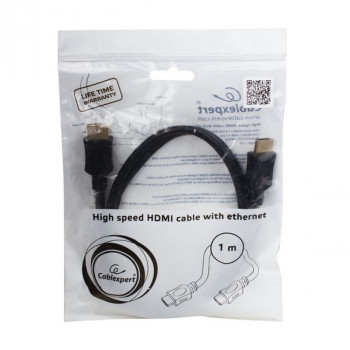 Кабель HDMI plug - HDMI plug 1.0 м GEMBIRD, M-M, экранированный, для передачи цифрового аудио-видео, (GEMBIRD CC-HDMI4L-1M) Кабель предназначен для передачи видеосигнала на монитор ПК, ноутбука, проектор, телевизор и т.д.