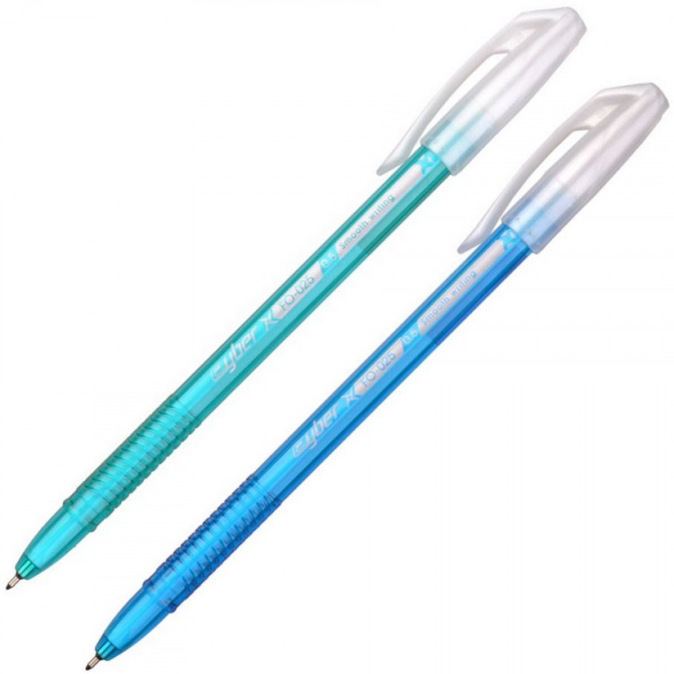 Ручка шариковая Flexoffice Cyber 0,5 мм., цвет корпуса ассорти (Синий, Бирюзовый), Комплект 2 шт. в блистере, цвет чернил Синий (FLEXOFFICE FO-025/41-2B)