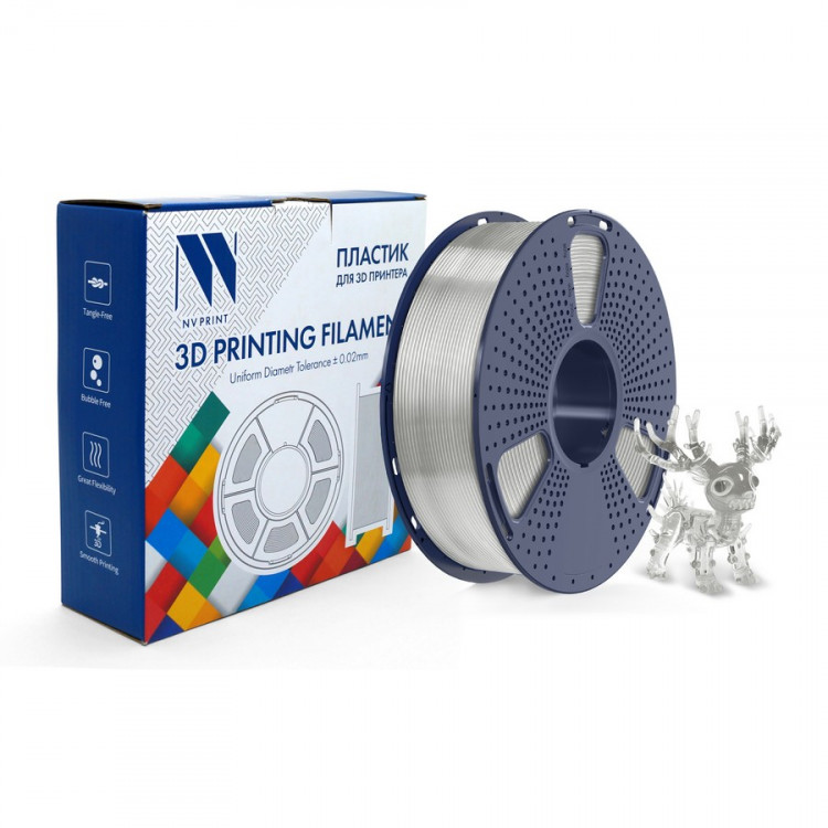 NV Print NVP-3D-PLA-P-TRANSP-WHITE Филамент NVPRINT PLA+ Transparent White для 3D печати диаметр 1.75мм  длина 330 метров  масса 1 кг