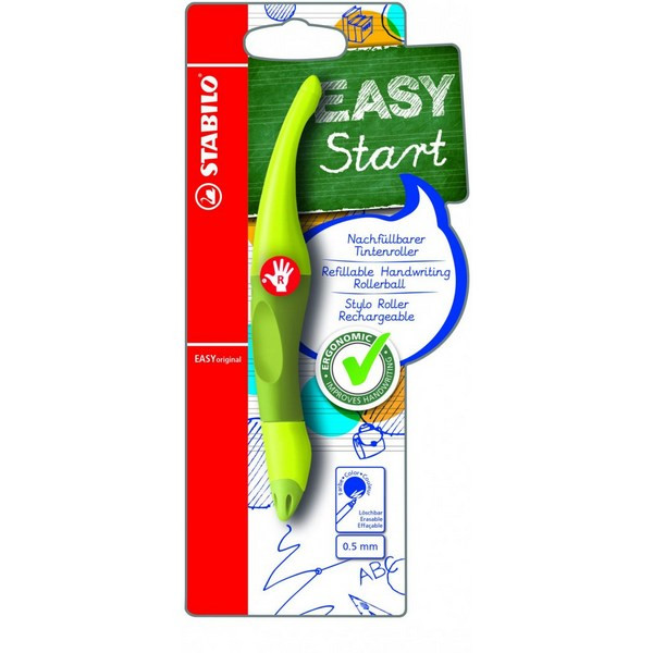 Ручка роллер Stabilo Easy Start для правшей, 0,5 мм, корпус зеленый, синий, блистер (STABILO B-46849-5)