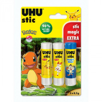 Клей-карандаш UHU Stick Magic Комплект: 2 шт Stick по 8,2 гр. + 1 шт Stick Magic 8,2 гр. Серия Покемон (UHU 37395 Pokemon) Лимитированная серия