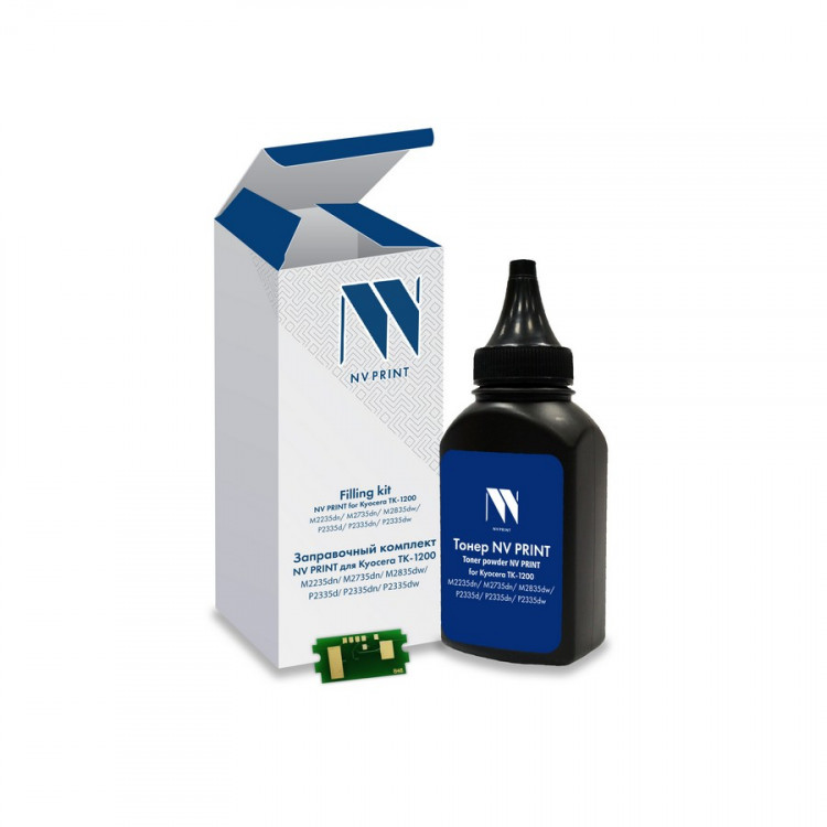 NV Print NVP-ZKTK-1200 Заправочный комплект для Kyocera ТK-1200 (M2235dn, M2735dn, M2835dw, P2335d, P2335dn, P2335dw), 125 гр, 3000 стр (тонер + чип) совместимый