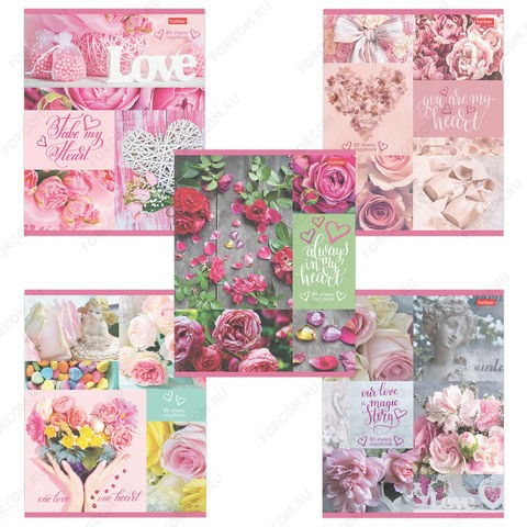 Тетрадь А5, 80 л, HATBER My heart, клетка, блестки, 1 шт. (HATBER 80Т5В1_18666, _20401, 403467)