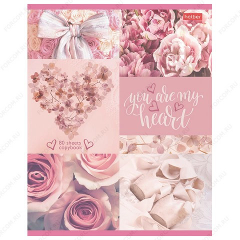 Тетрадь А5, 80 л, HATBER My heart, клетка, блестки, 1 шт. (HATBER 80Т5В1_18666, _20401, 403467)