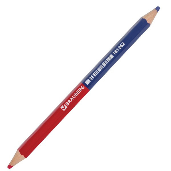 Карандаш двухцветный BRAUBERG, красно-синий, утолщённый, заточенный, грифель 4,0 мм, 1 шт. (BRAUBERG 181262)