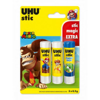 Клей-карандаш UHU Стик Магик Комплект: 2 шт Stick по 8,2 гр. + 1 шт Magic 8,2 гр. Серия Супер Марио UHU 37395 Stic Set Super Mario Bros.