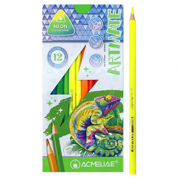 Набор цветных неоновых карандашей ACMELIAE Neon Artmate 12цв. в картонном футляре  (ACMELIAE 43720)