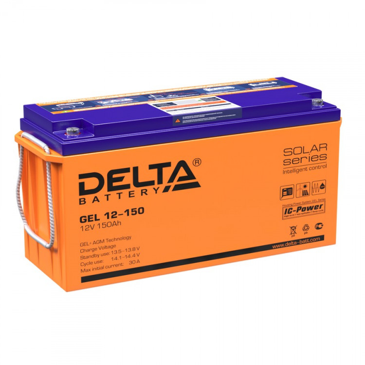 Energon Delta GEL 12-150 Аккумуляторная батарея DELTA GEL 12-150 (12В / 150Ач, Тип: AGM;Гелевый, Клемма: Болт М8, ДхШхВ: 484х170х241мм (Полная высота: 241мм), срок службы: 10-12 лет, Гарантия: 1г, вес: 48,1кг)