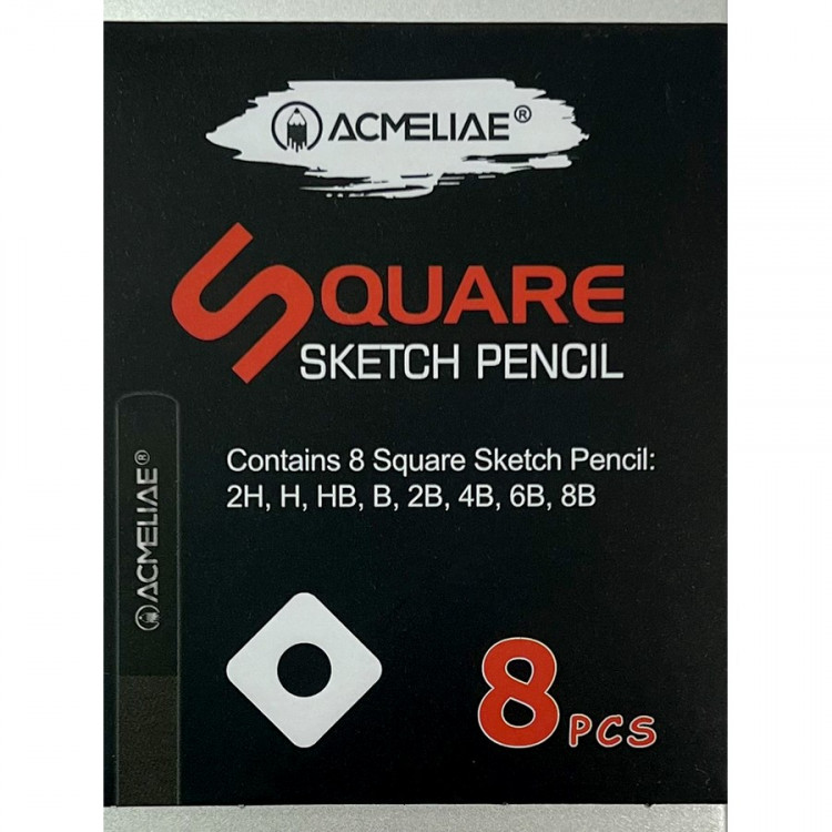 Набор чернографитных карандашей ACMELIAE 8 твердостей 2H-8B, квадратные, в металлическом пенале (ACMELIAE 43003)