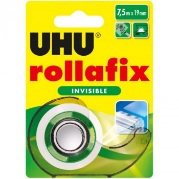 Клейкая лента (скотч) UHU Rollafix Invisible, канцелярская, невидимая, в диспенсере, 19 мм х 7,5 м. (UHU 36960) Канцелярская клеевая лента невидимая UHU Rollafix высокого качества, выполнена в современном дизайне. Диспенсер оснащен дозатором с металлическим ножом, позволяющим точно, просто и без усилий получить ровный фрагмент клеевой ленты любой длины.