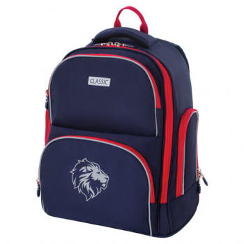 Рюкзак BRAUBERG CLASSIC, легкий каркас, премиум материал, &quot;Lion&quot;, синий, 37х32х21 см, 228829 