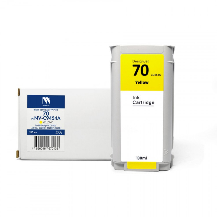NV Print NVP-C9454A Струйный картридж 70 (NV-C9454A) Yellow для HP DesignJet Z2100 / Z3100 / Z3200 / Z5200 / Z5400 (130 мл) совместимый