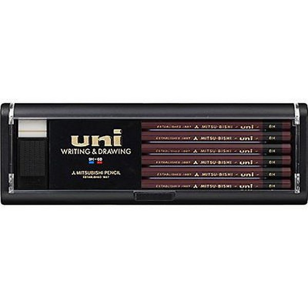 Набор чернографитных карандашей UNI Mitsubishi Pencil 3H, 12 шт в пластиковом пенале с ластиком (UNI U3H-1D)