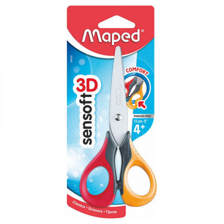 Ножницы Maped 13 см, Sensoft, школьные, симметричные, гибкие кольца, цвет ассорти (Maped 069300)*