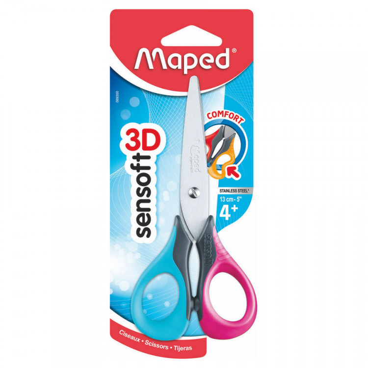 Ножницы Maped 13 см, Sensoft, школьные, симметричные, гибкие кольца, цвет ассорти (Maped 069300)*
