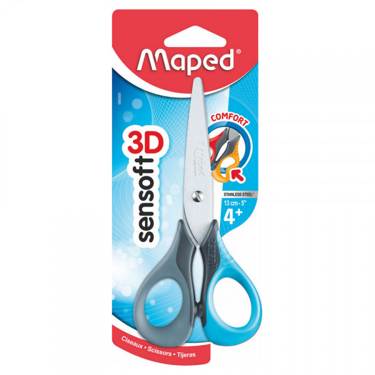 Ножницы Maped 13 см, Sensoft, школьные, симметричные, гибкие кольца, цвет ассорти (Maped 069300)*