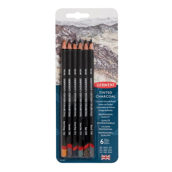 Набор угольных карандашей Derwent Tinted Charcoal, 6 цветов (Derwent 2301689)