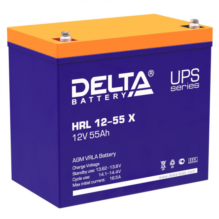 Energon Delta HRL 12-55 X Аккумуляторная батарея DELTA HRL 12-55 X (12В / 55Ач, Тип: AGM, Клемма: Болт М6, ДхШхВ: 229х138х208мм (Полная высота: 213мм), срок службы: 12 лет, Гарантия: 2г, вес: 18,2кг)
