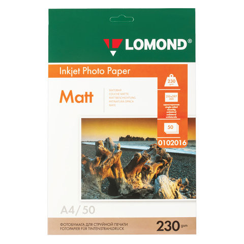 Lomond 0102016 Односторонняя Матовая фотобумага для струйной печати, A4, 230 г/м2, 50 листов (Lomond 0102016)