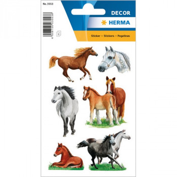 HERMA 3553 НАКЛЕЙКИ DECOR Лошади (рисунок) Наклейки с сочными красками и высоким качеством печати. Можно наклеивать на открытки, альбомы, конверты и т.п. Многократное переклеивание без потери качества!