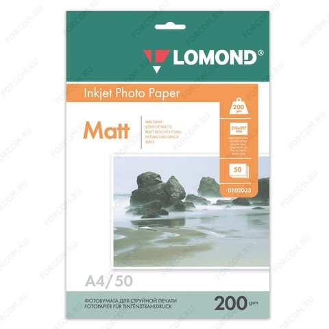 Lomond 0102033 Двусторонняя Матовая/Матовая фотобумага для струйной печати, A4, 200 г/м2, 50 листов (Lomond 0102033)