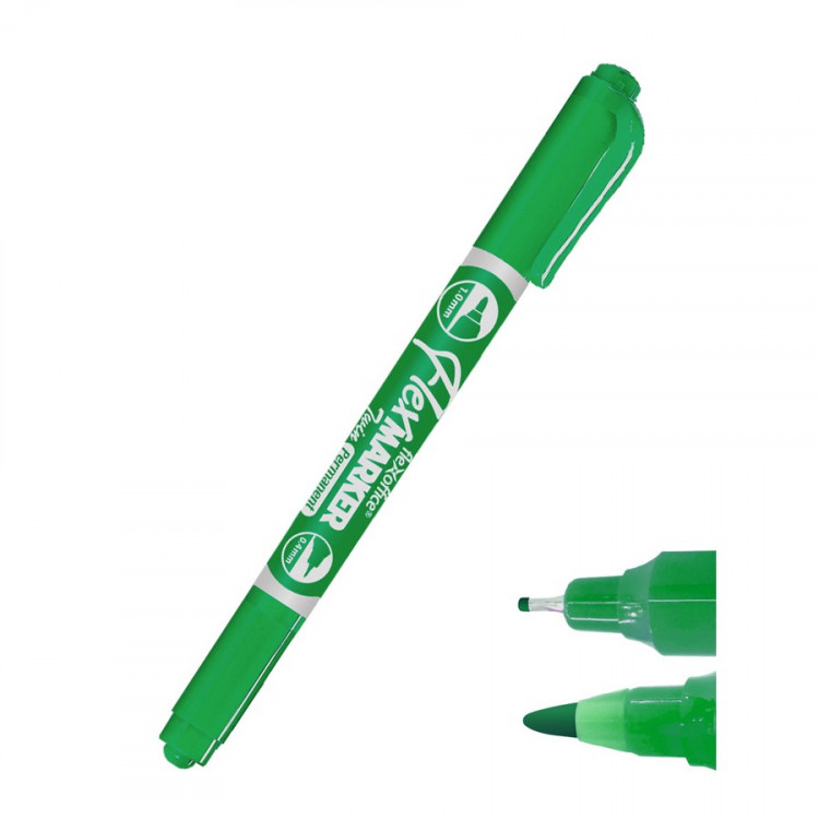 Маркер нестираемый Flexoffice Twin, перманентный, двусторонний, 0,4/1,0 мм, зеленый (FLEXOFFICE FO-PM01 GREEN)