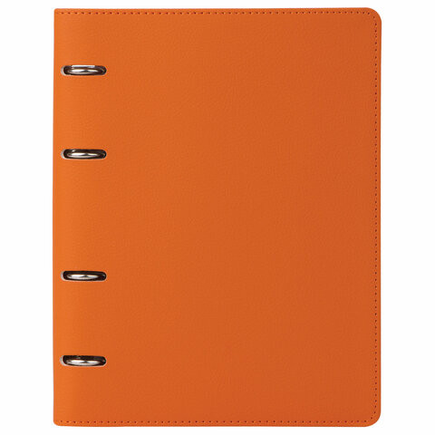 Тетрадь на кольцах А5 (180х220 мм), 120 листов, под кожу, клетка, BRAUBERG "Joy", оранжевый/светло-оранжевый, 129992