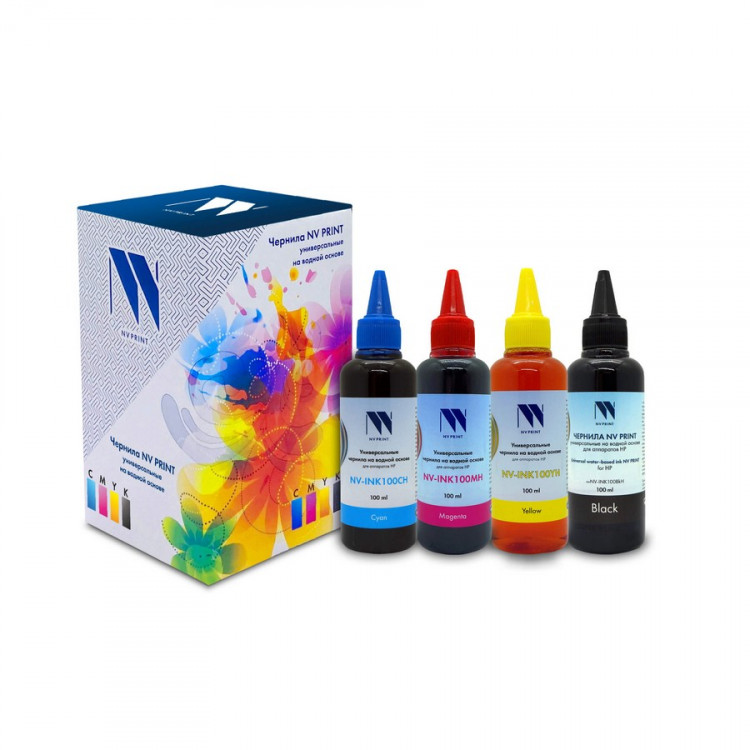 NV Print NVP-INK100H-4 Чернила универсальные на водной основе для аппаратов HP, комплект 4 цвета по 100 мл совместимые
