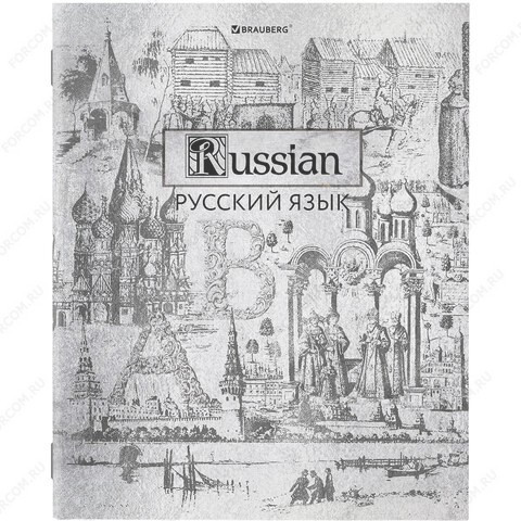 Тетрадь А5, 48 л, BRAUBERG SILVER Русский язык, серебрянная обложка, линия, подсказ (BRAUBERG 404021)